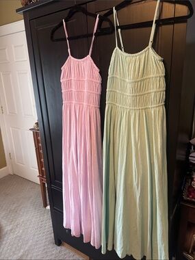 American Eagle Outfitters Pink and Mint Green Smocked Maxi Dresses two dress lot